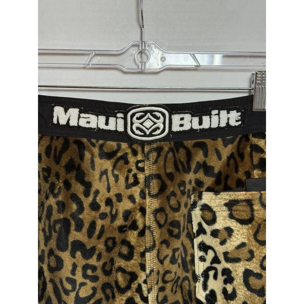 Vtg Maui Built Rare Velour Faux Fur Leopard Board Shorts Swim Trunks 241